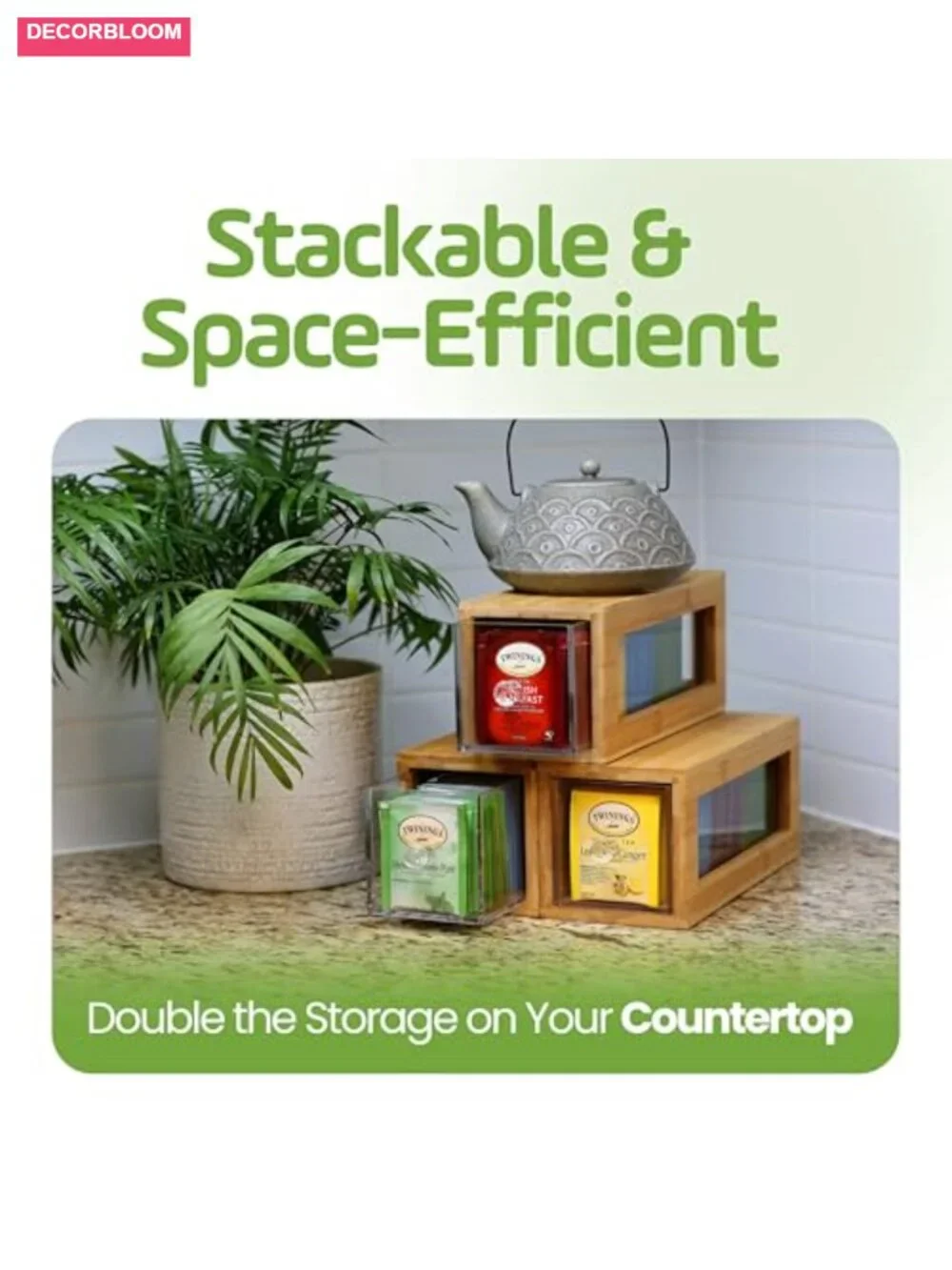 Bamboo and Acrylic Tea Bag Organizer Drawer for Countertop